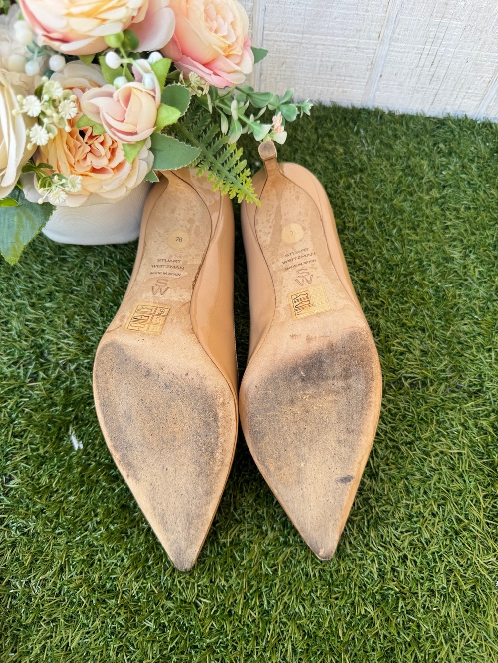 Stuart Weitzman Adobe (Nude) Patent Leather Pumps heels 3” 7 US gently used - Picture 12 of 12
